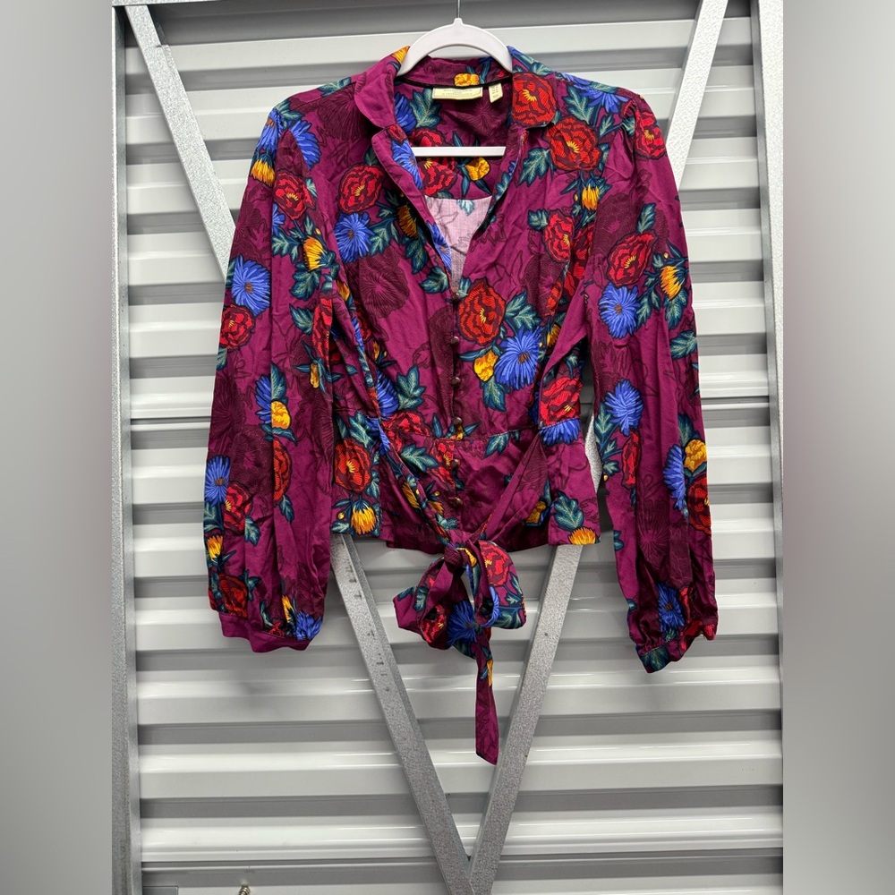 Anthropologie Moulinette Soeurs Purple Floral Maisie Button Blouse US 14